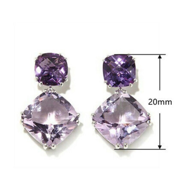 New Sterling silver diamond amethyst Earrings - Picture 2 of 2